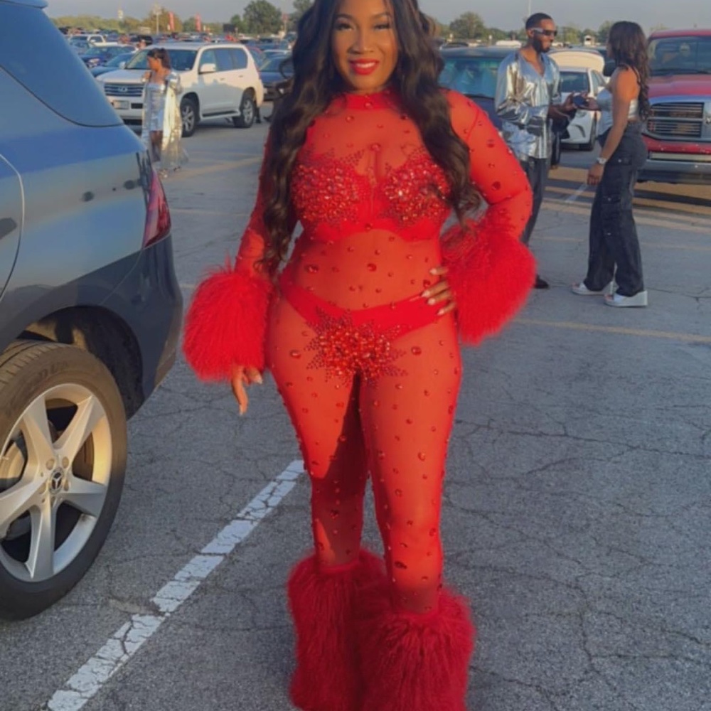 rhinestone sheer mesh jumpsuit